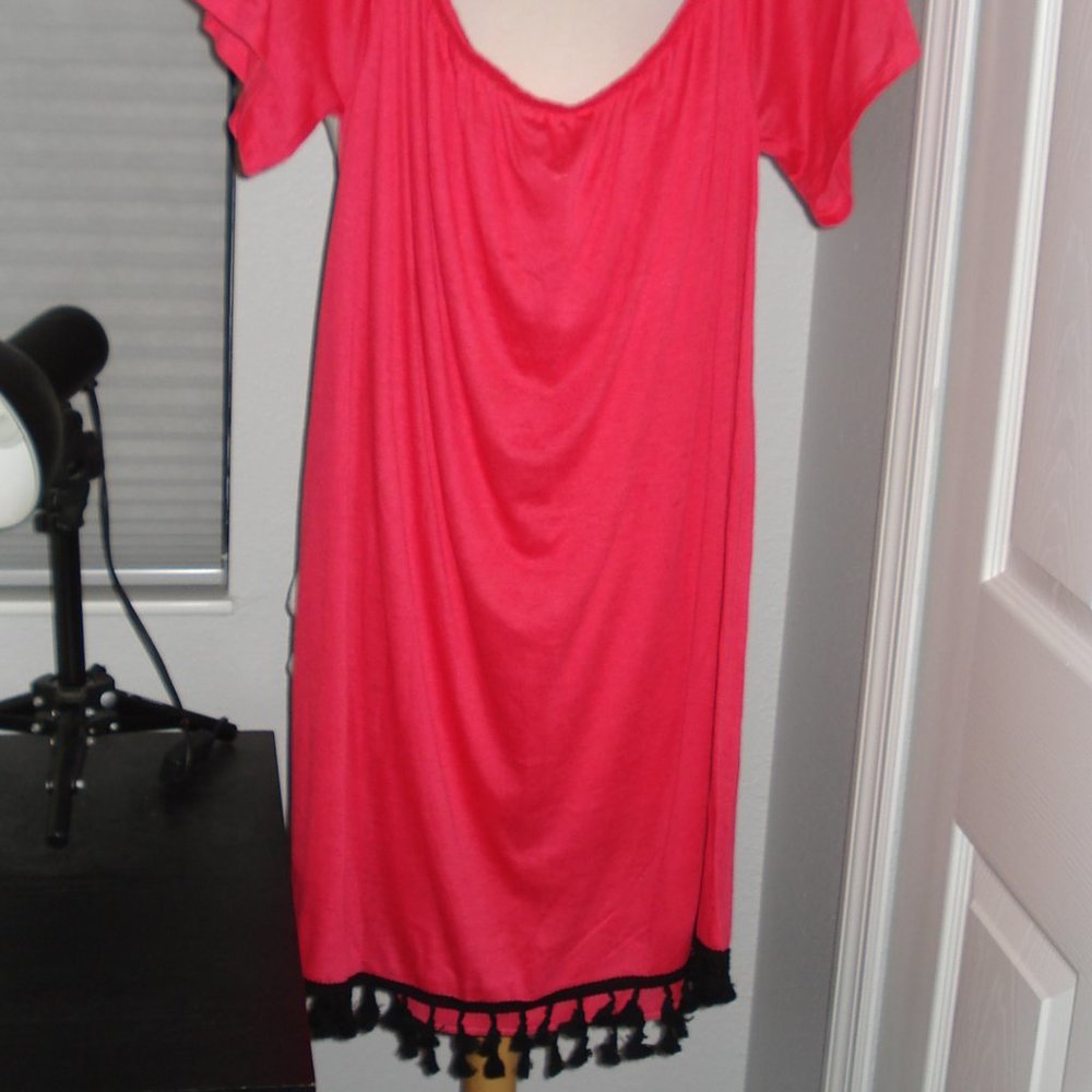 Hawaiian Tropics Swim Coverup Coral Red with Black Fringe